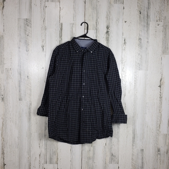 3/$15 mens George classic fit black, gray button down long sleeve shirt size L - Picture 1 of 9